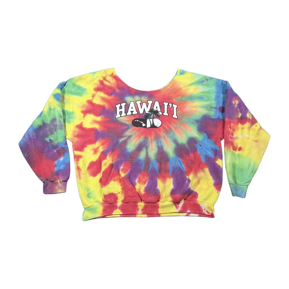 Hawaii Tie Dye Spiral Sweatshirt Womens XL Wide Scoop Neck Multicolor Pullover